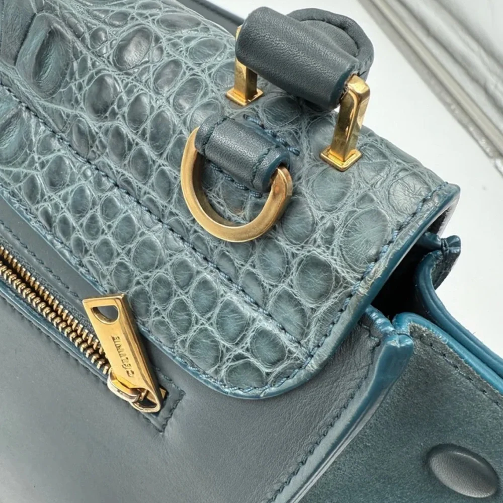 💎RARE GEM💎 Genuine CELINE Croc Embossed Trapèze Bag - RARE TEAL COLOR‼️ - Picture 12 of 15